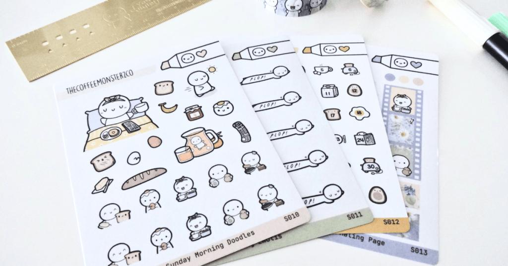 The four sticker sheets included in this quarter's subscription fanned out.