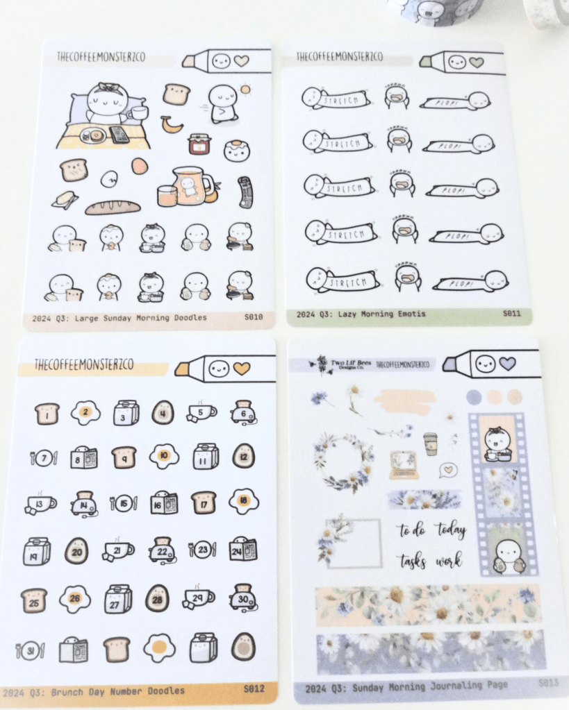 A better view of the four sticker sheets included in this quarter's subscription.