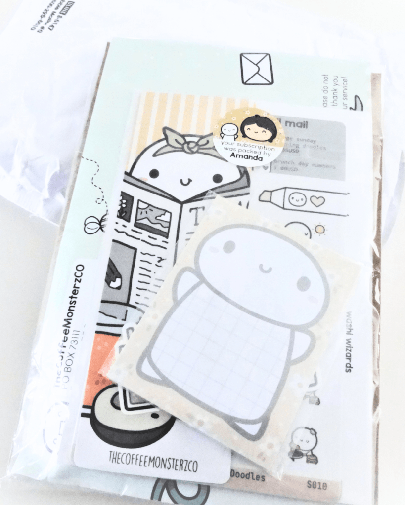 All my subscription items in a cellophane enveloppe.