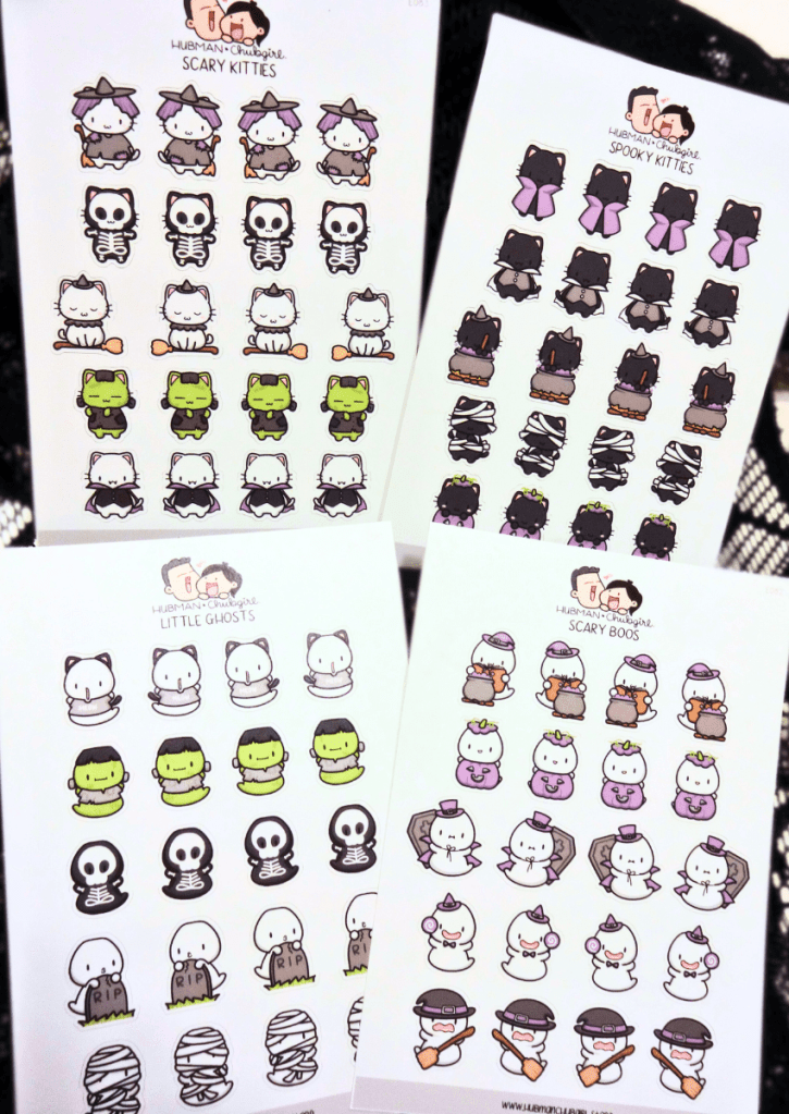 An image showing the detail of some Halloween planner sticker sheets from Hubman & Chubgirl that are part of the Halloween 2023 bundle.