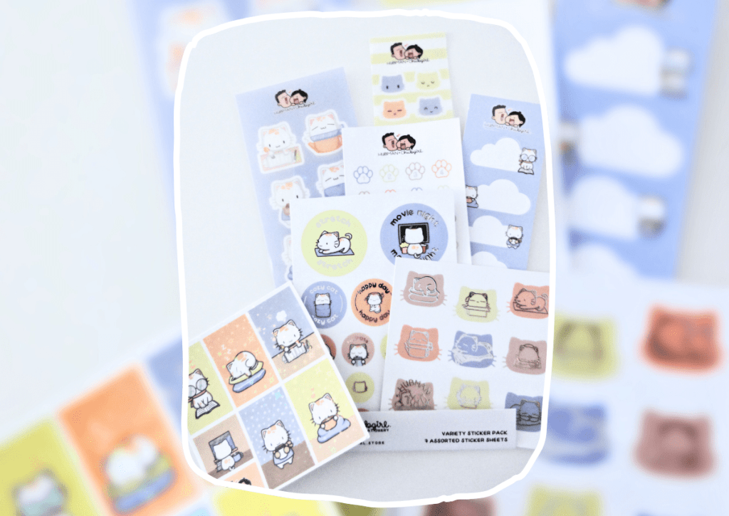 A framed picture on a blurry picture background of the variety pack included in the Cozy Cat box set.