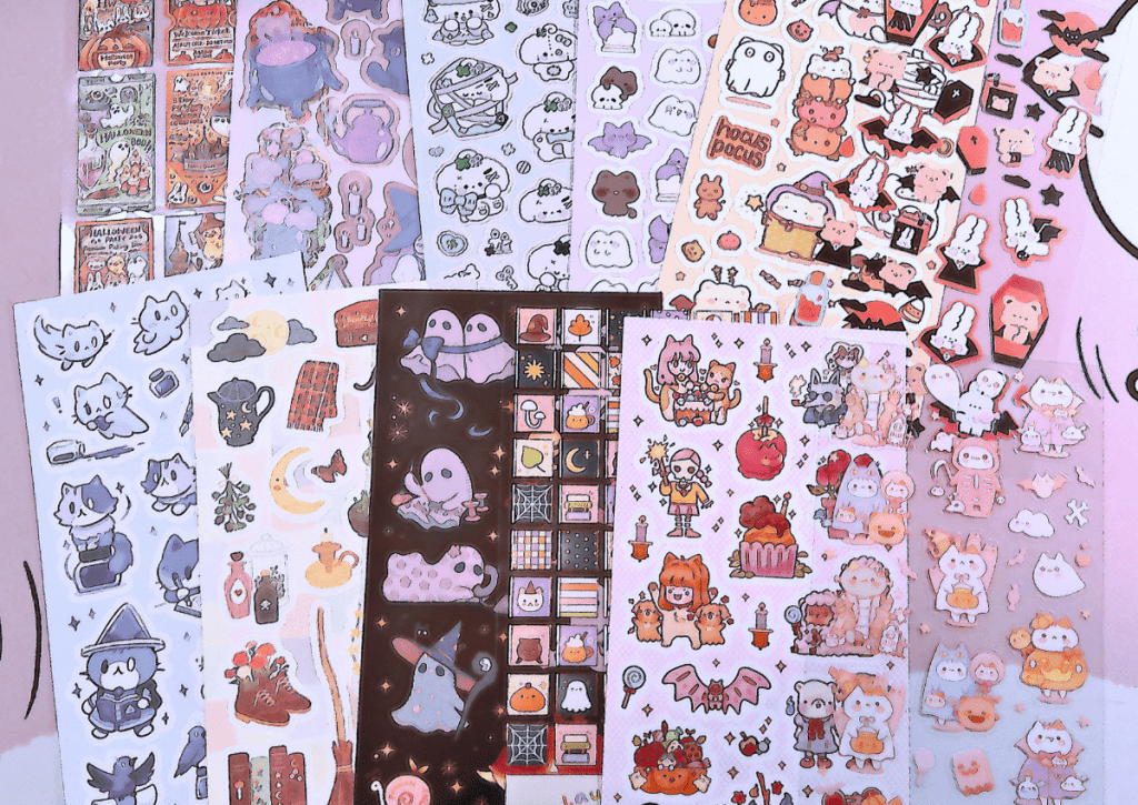 Image of the twelve sticker sheets that were part of the advent calendar.