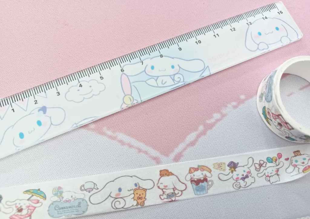 Cinnamoroll roll of washi tape and acrylic ruler