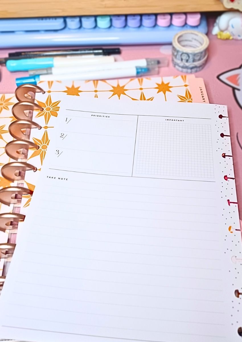 January goals and priorities page in a dashboard planner