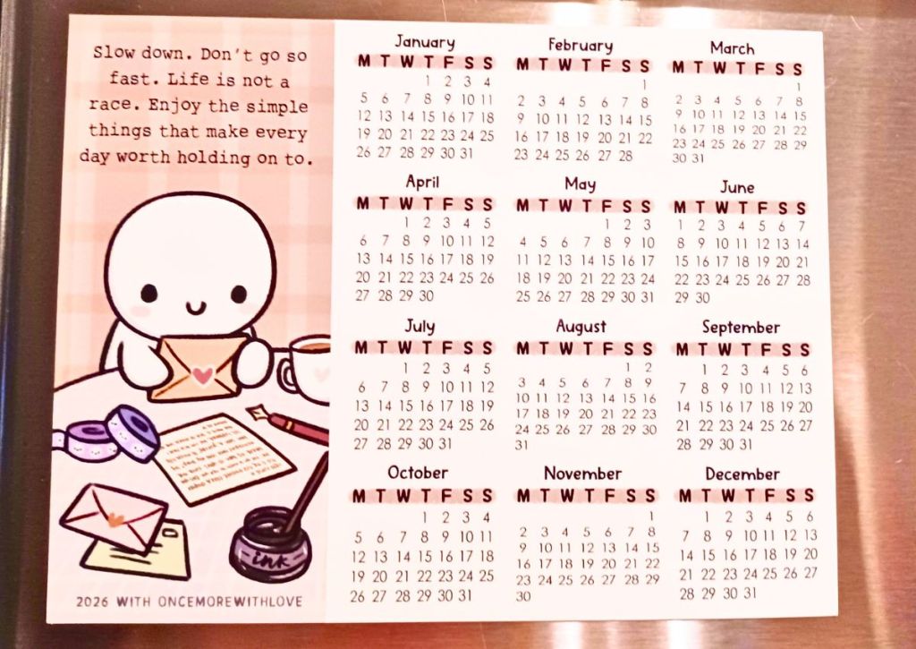 A 2026 magnetic calendar with a cute design.
