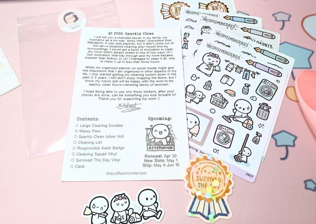 A small array of cute and colorful sticker sheets and vinyl stickers.